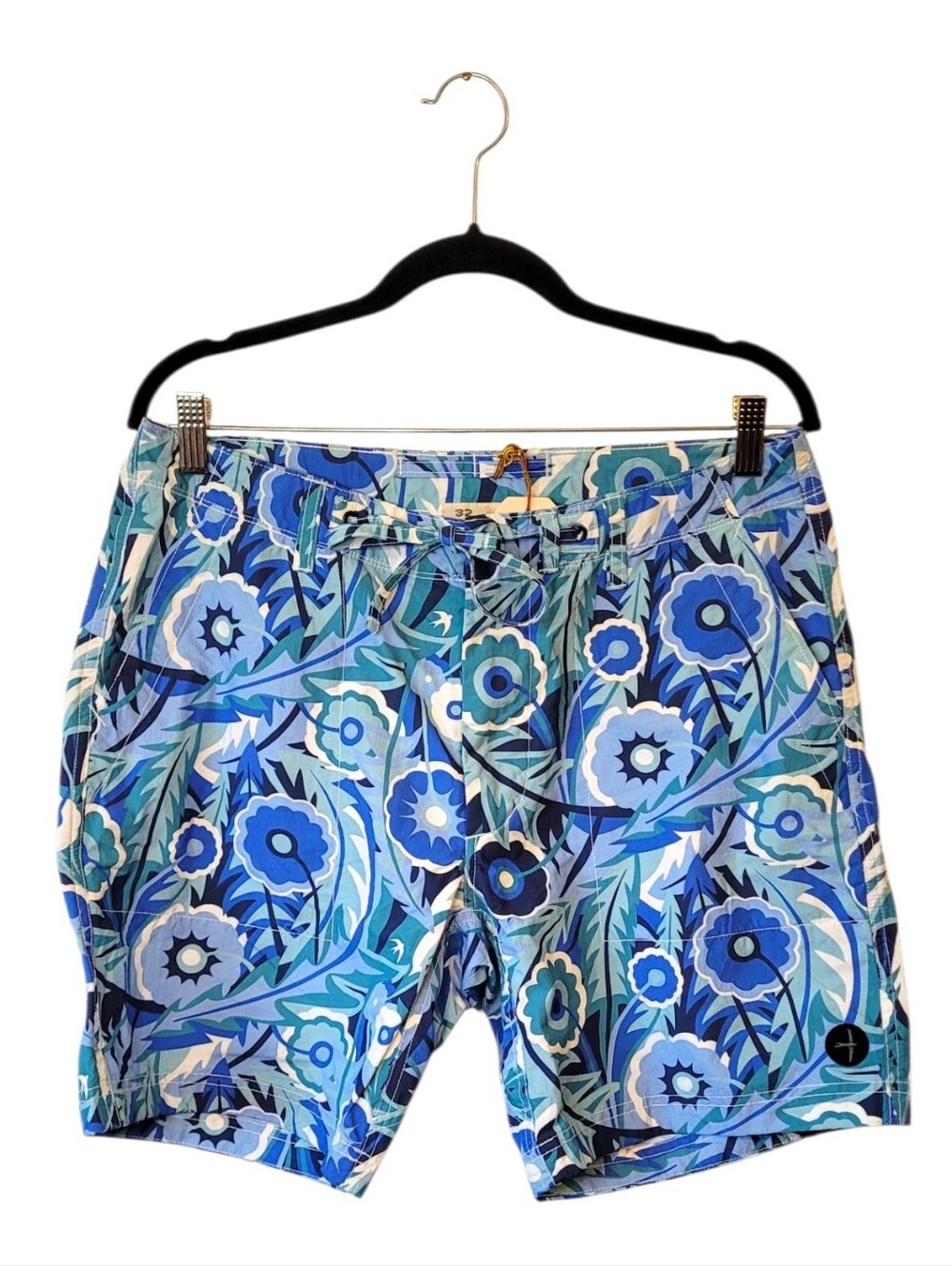 Relwen Blue Graphic Paddle Shorts Floral Print Swim Trunks Size 32 NWT